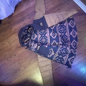 Gold and black youth medium reversible north face puffer